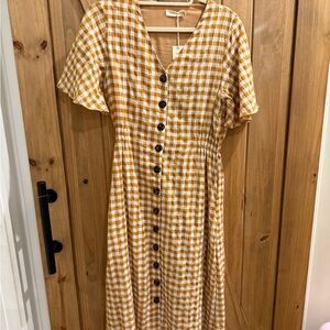 Gingham Button-Down Dress in Yellow and White ROOLEE NWT S